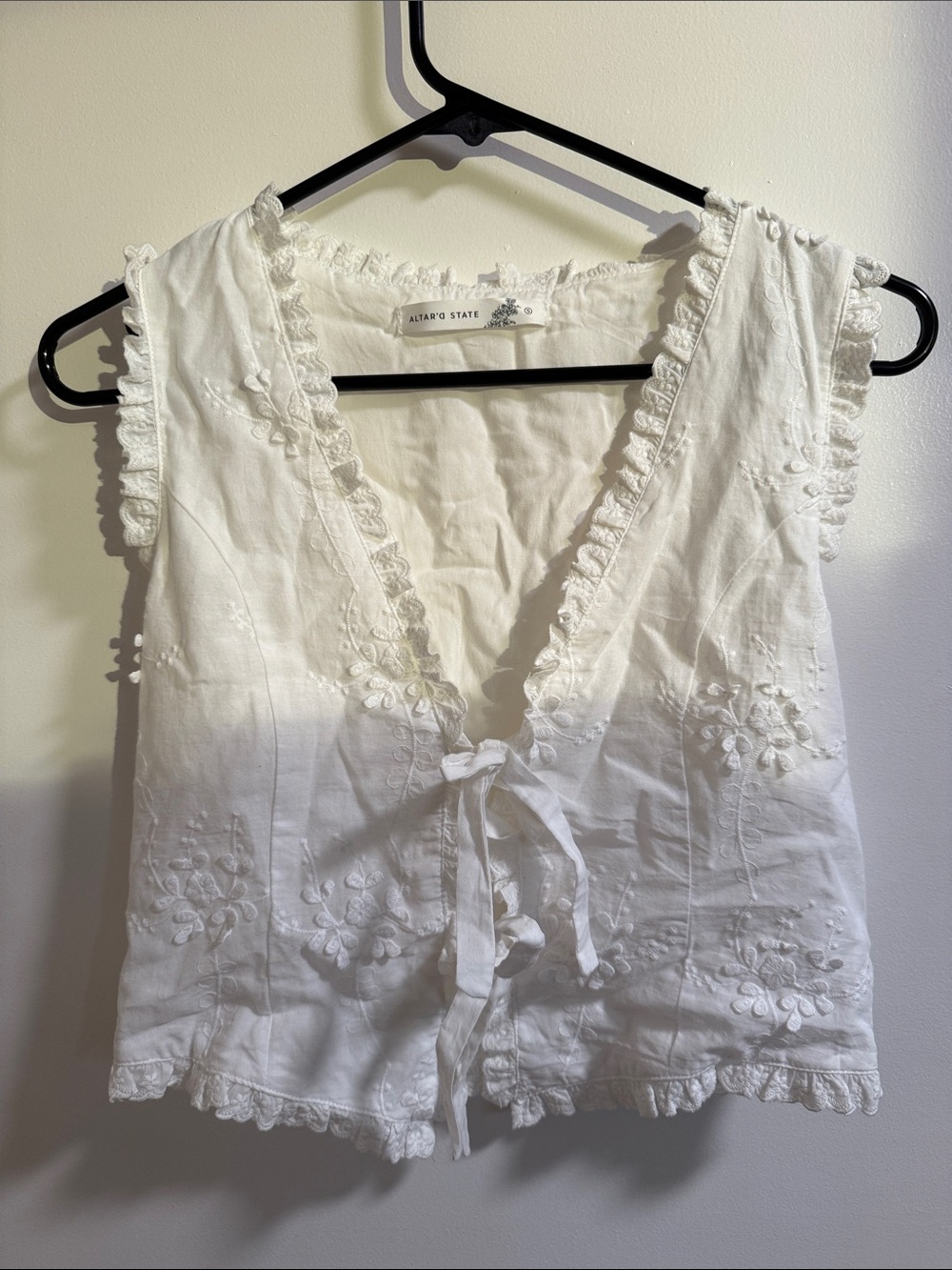 Altar'd State White Embroidered Tie-Front Camisole